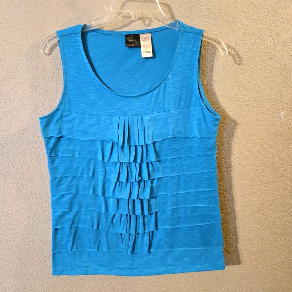 Rafaella Womens Turquoise Sleeveless Tiered Top Size Small